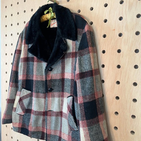 vintage wool blend plaid coat - Picture 2 of 5
